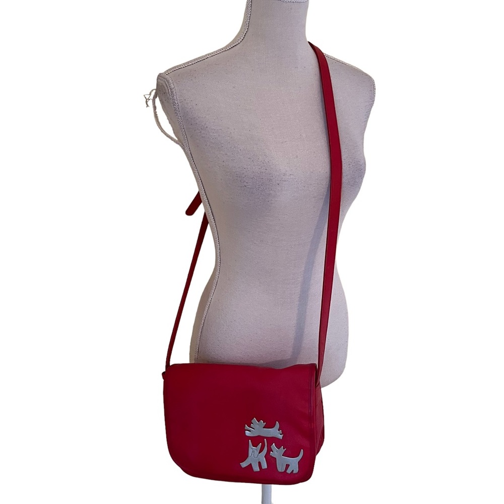 Falchi Sport Red Crossbody Bag with Silver-Tone Dog Detail